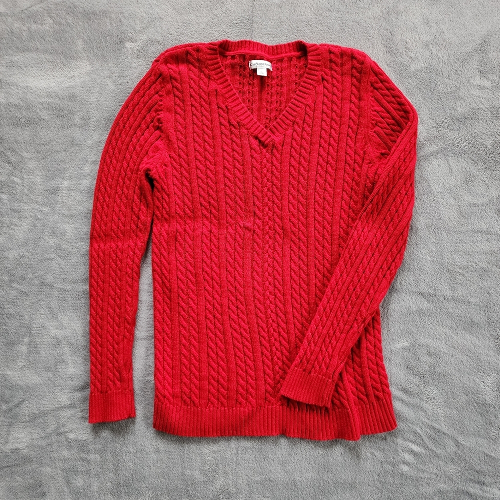 Croft & Barrow Scarlet Cable Knit Long Sleeve V-Neck Sweater